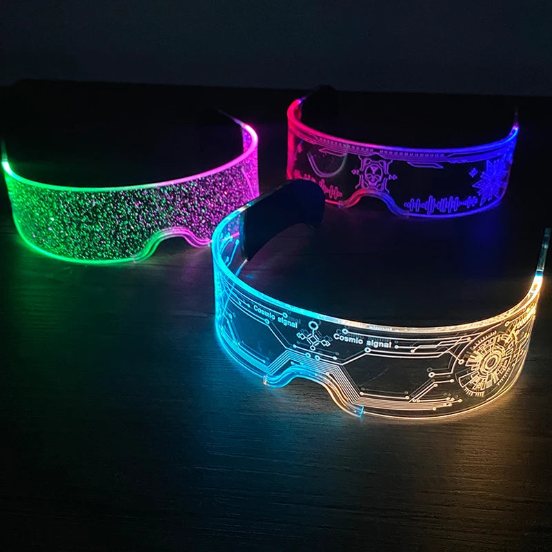Acrylic LED Luminous Glasses Glow Party Glasses Neon Light Up Visor Eyeglasses DJ Bar Party Eyewear For Halloween Christmas