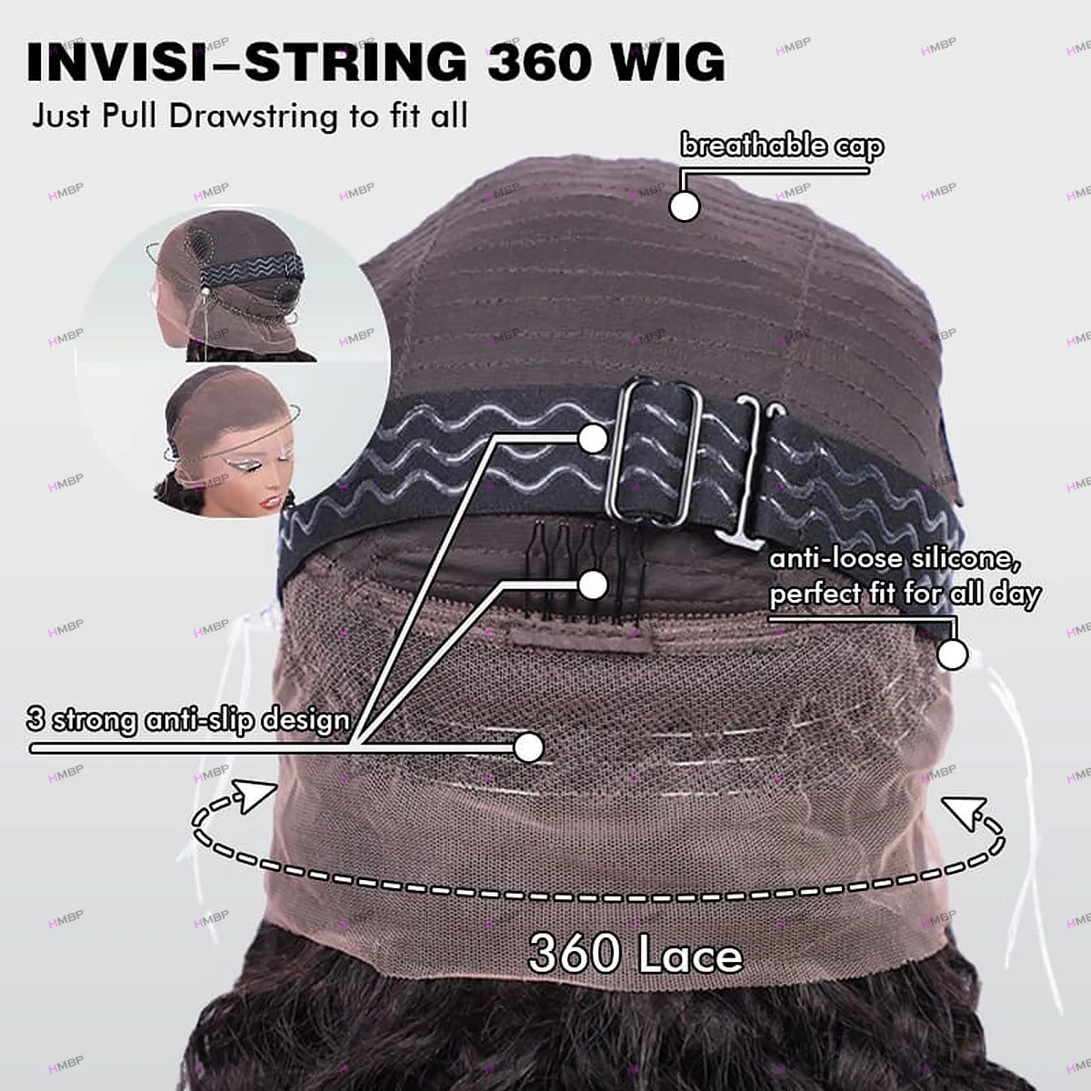 Invisi Strap 360 Full Lace Glueless Human Hair Wigs Kinky Curly Hidden Strap 360 Lace Wig Invisi Strap Snug Fit 360 HD Lace Wigs