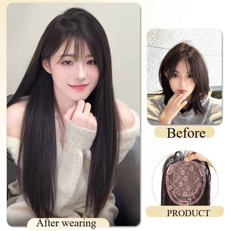 Wig for Women Black Long Straight Top Wig Pieces Hair Growth Volume No Need To Wear Wig Cap Hair Replacement False Bangs