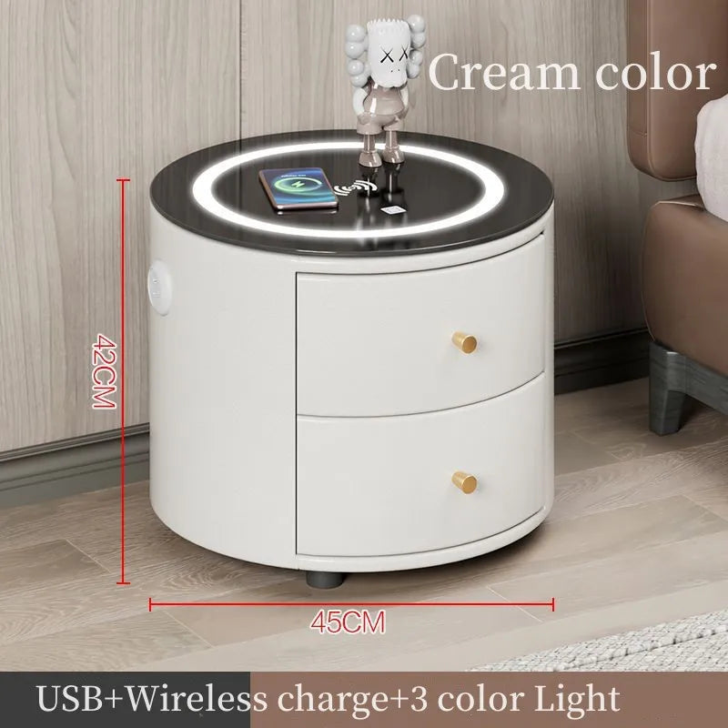 Round Modern Smart Bed Head Cabinet Wireless Charging Bluetooth Audio Multifunctional Beside Table