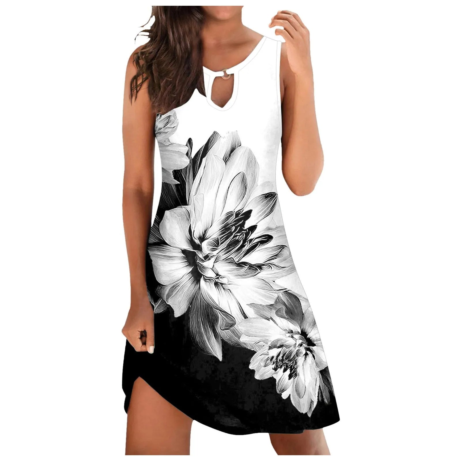 Women Beach Dress Fashion Stripe Sleeveless Backless Camisole Beach Mini Mask printing Artistic Elegant Dress Casual Women
