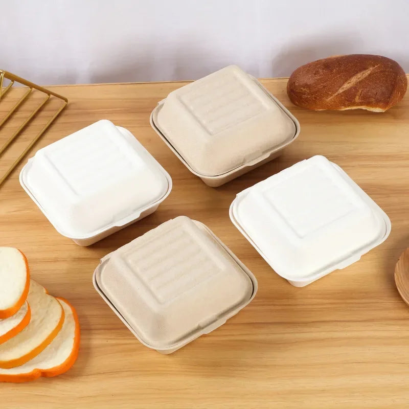 Eco - Friendly Disposable Food Container for Lunch, Bento, Bakery, Fruit, Hamburger, Cake, Meal Prep (50Pcs)