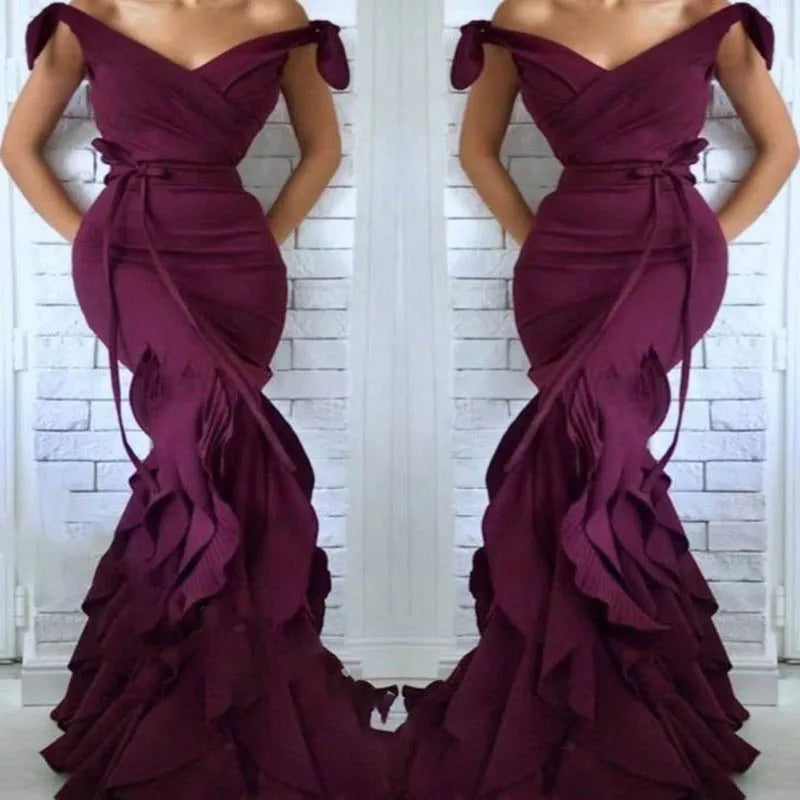 Off the Shoulder Mermaid Elegant Women Sleeveless Floor Length Ruffles Gowns Special Occasion Chic Prom Dresses 2025
