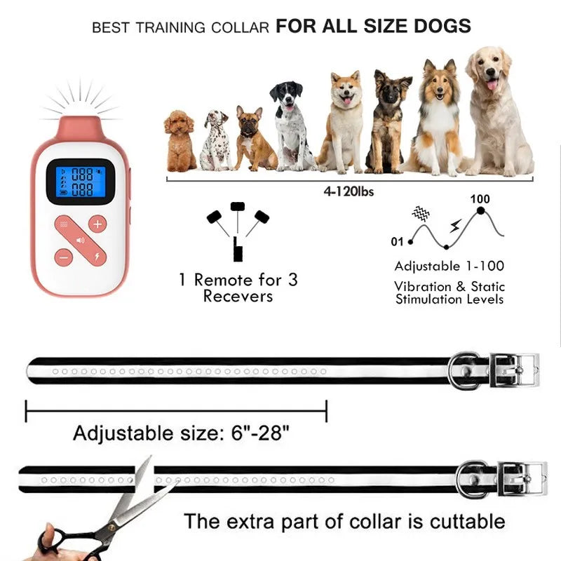 1000M Electric Pet Dog Training Collar IP67 Waterproof Rechargeable Remote Control Up to 3 Dogs E Collar Professional rainer