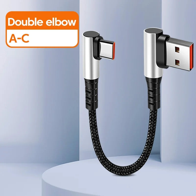 0.25M 6A 90 Degree Usb Type C Cable Short Usb Charger Cable USB C Charging Cable for Iphone 15 Power bank Portable Mini Cable