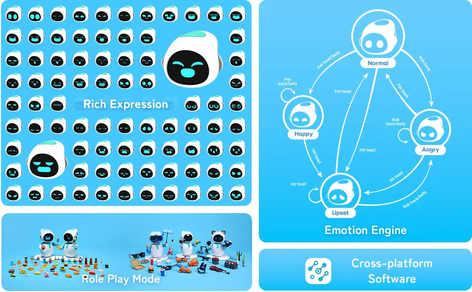 Eilik Silver Cute Robot Pets Toys with Abundant Emotions Animations and Mini Games Your Perfect Desk Touch Interactive Companion