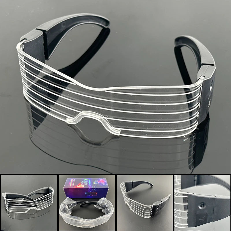 Acrylic LED Luminous Glasses Glow Party Glasses Neon Light Up Visor Eyeglasses DJ Bar Party Eyewear For Halloween Christmas