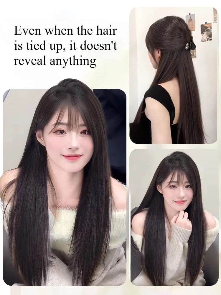 Wig for Women Black Long Straight Top Wig Pieces Hair Growth Volume No Need To Wear Wig Cap Hair Replacement False Bangs