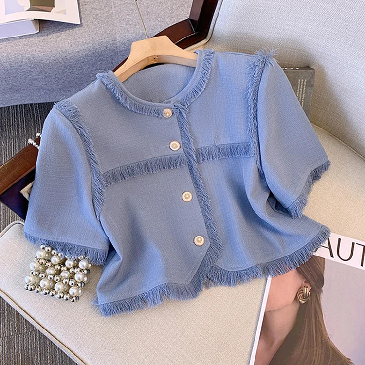 Women's clothing 2025 summer new style small suit tassel jacket and fashionable casual pants two-piece set for women