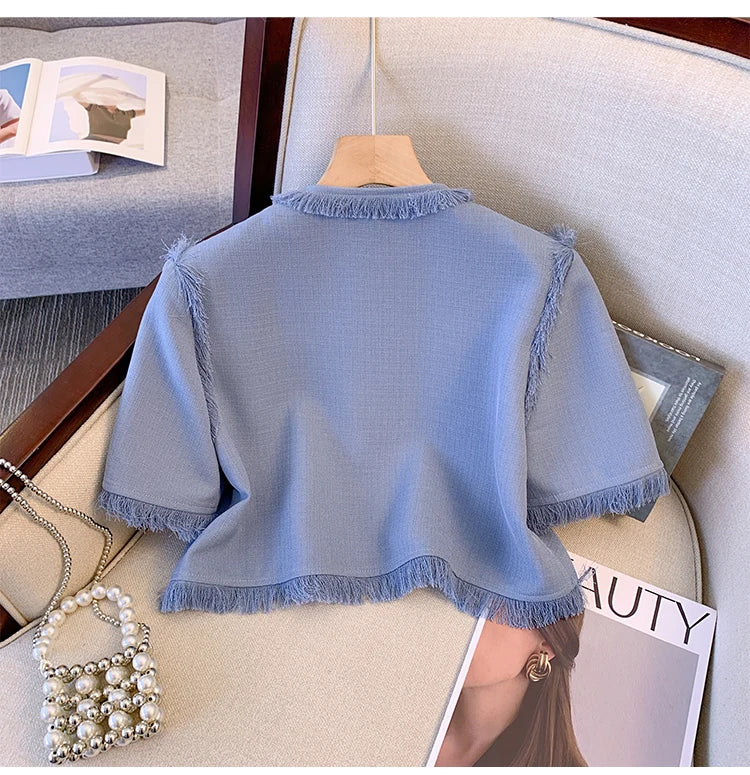 Women's clothing 2025 summer new style small suit tassel jacket and fashionable casual pants two-piece set for women