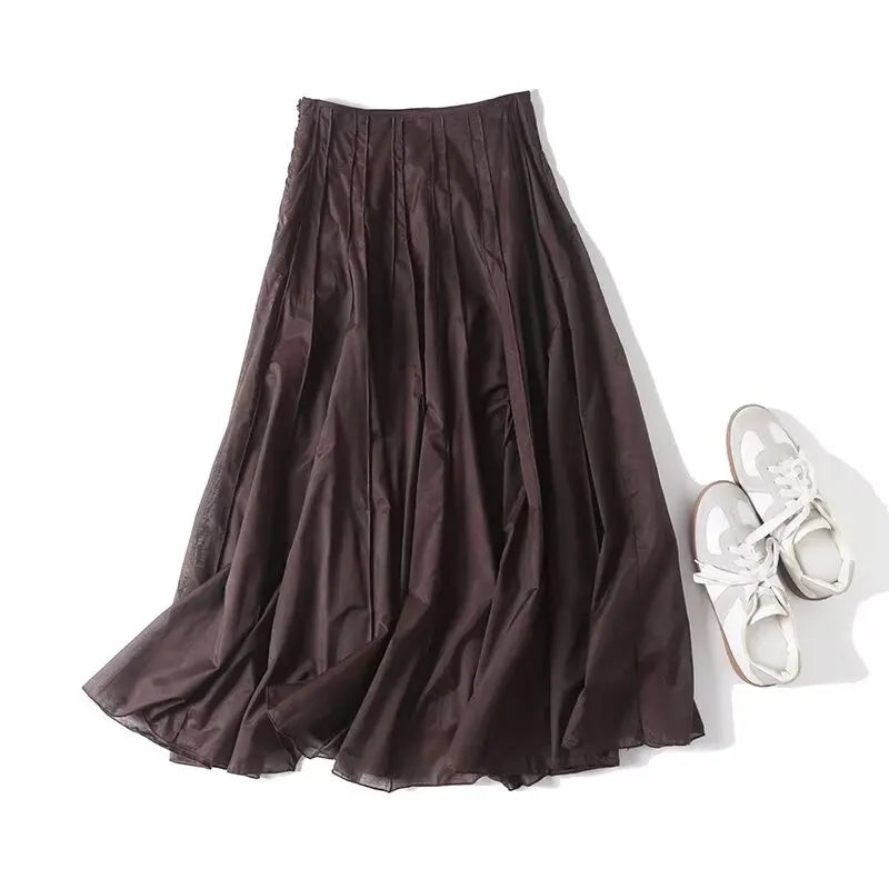Women's clothing 2025 summer new products European and American fashion versatile minimalist design casual tulle skirt