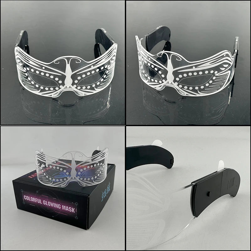 Acrylic LED Luminous Glasses Glow Party Glasses Neon Light Up Visor Eyeglasses DJ Bar Party Eyewear For Halloween Christmas