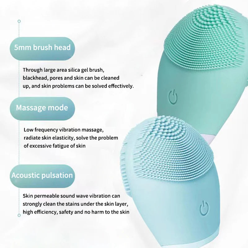 Facial Brush Acoustic Exfoliation Facial Brush Electric Facial Washer Waterproof Electric Silicone Facial Cleanser Massager