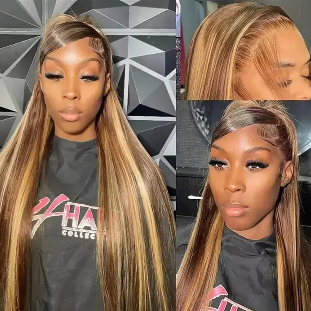 P4/27 Highlight Straight Honey Blonde 13x6 HD Lace Frontal Human Hair Wigs 200 Density 46 Inch Human Hair Wigs For Women