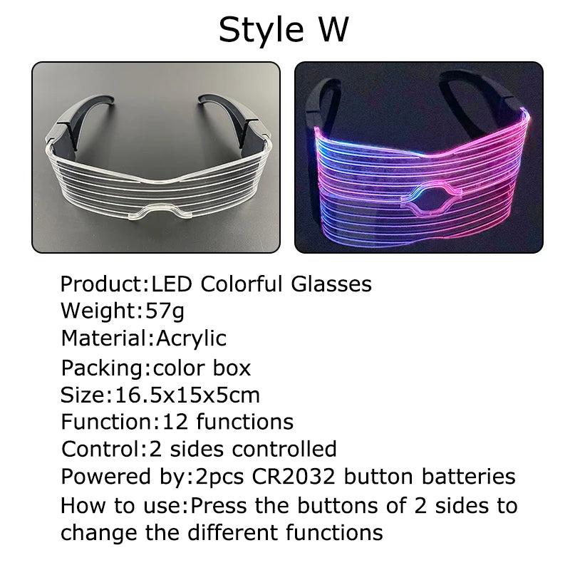 Acrylic LED Luminous Glasses Glow Party Glasses Neon Light Up Visor Eyeglasses DJ Bar Party Eyewear For Halloween Christmas
