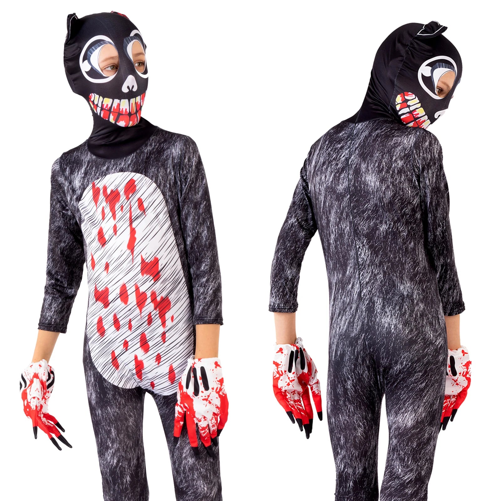 Halloween Costumes for Kids Anime Black Cat Cosplay Boys Girls Bodysuit and Gloves Horror Cartoon Disfraces Cosplay Clothing