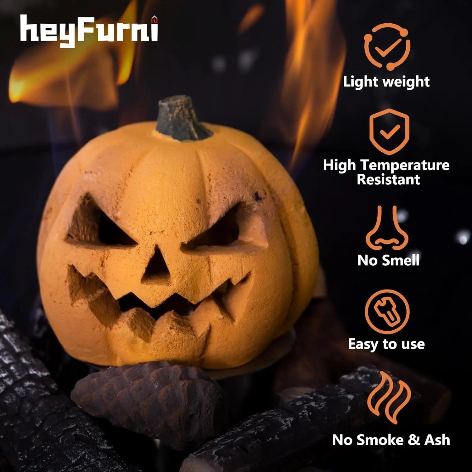 1-Pack Pumpkin Gas Log Ceramic Fire Lgs Ventless Vent Free Propane Gel Ethanol Electric Outdoor Halloween Holiday Supplies