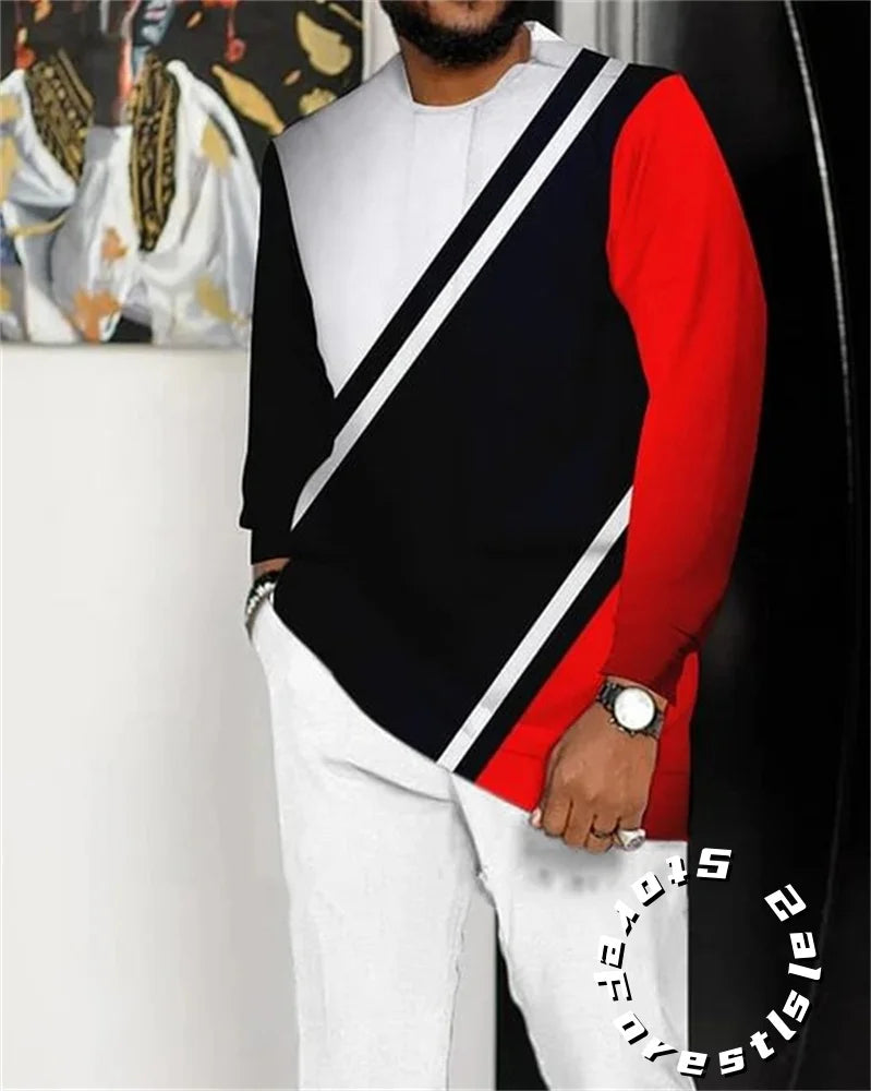 Fashion Clothing Set for Men Tracskuit Set Casual Walking Suit Ovrersize Streetwear Long Sleeve T-Shirt Trousers Outfit 2-piece