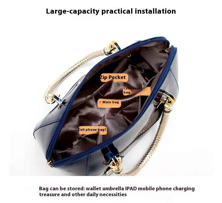 Luxury Designer Handbag Shiny Leather Boston Bag 2024 Fashion New Blue Red Black Beige Pink Bags for Women