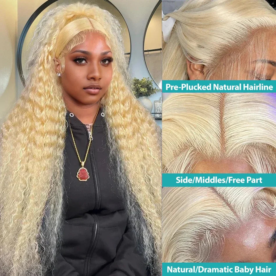 613 Colored Deep Wave 13x6 HD Lace Frontal Human Hair Wigs For Women Brazilian 30 40 Inch Honey Blonde 13x4 Curly Human Hair Wig