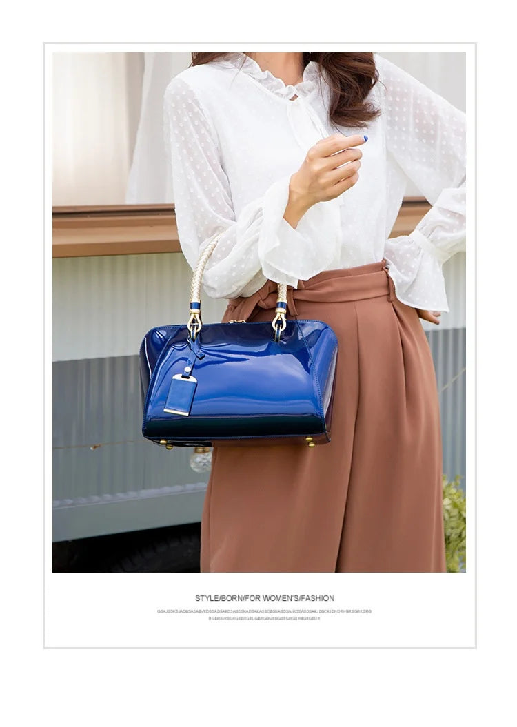 Luxury Designer Handbag Shiny Leather Boston Bag 2024 Fashion New Blue Red Black Beige Pink Bags for Women