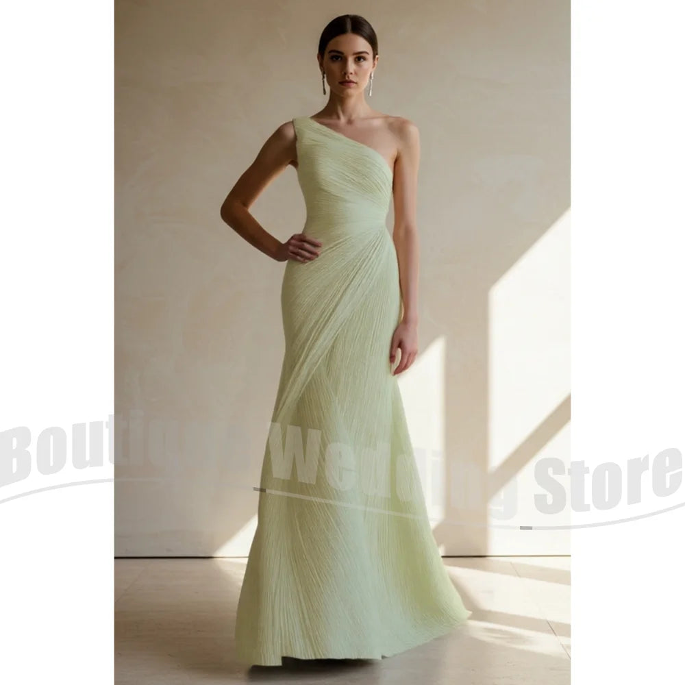 Prom Dresse for Women Fashion Pleated Ruched Party Gowns Elegant One-Shoulder Floor Length Custom Made Formal Evening Dresses