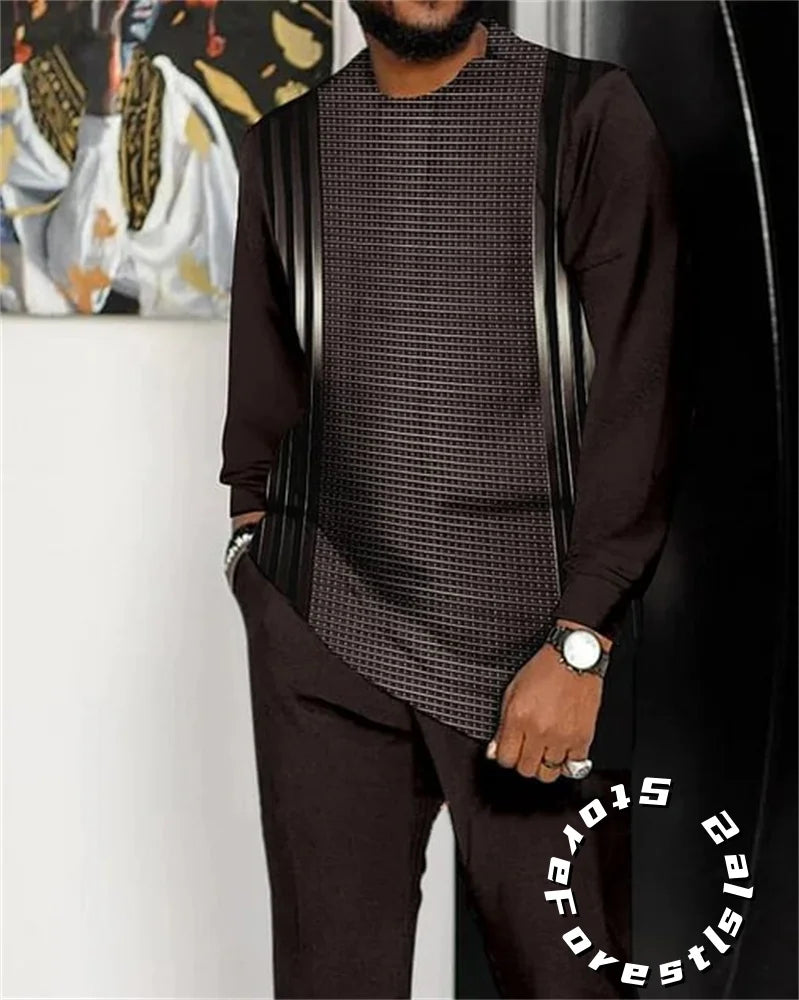 Fashion Clothing Set for Men Tracskuit Set Casual Walking Suit Ovrersize Streetwear Long Sleeve T-Shirt Trousers Outfit 2-piece