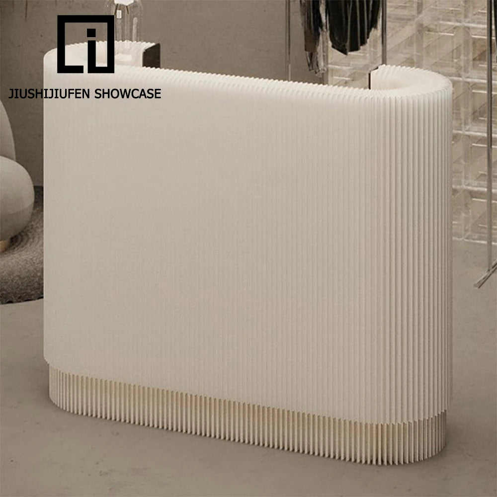 Modern Eco-Friendly White Folding Commodity Shelf Kraft Paper Front Desk Reception Desk Display Stand Checkout Counters