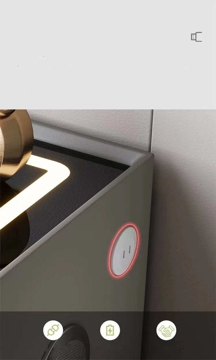 Round Modern Smart Bed Head Cabinet Wireless Charging Bluetooth Audio Multifunctional Beside Table