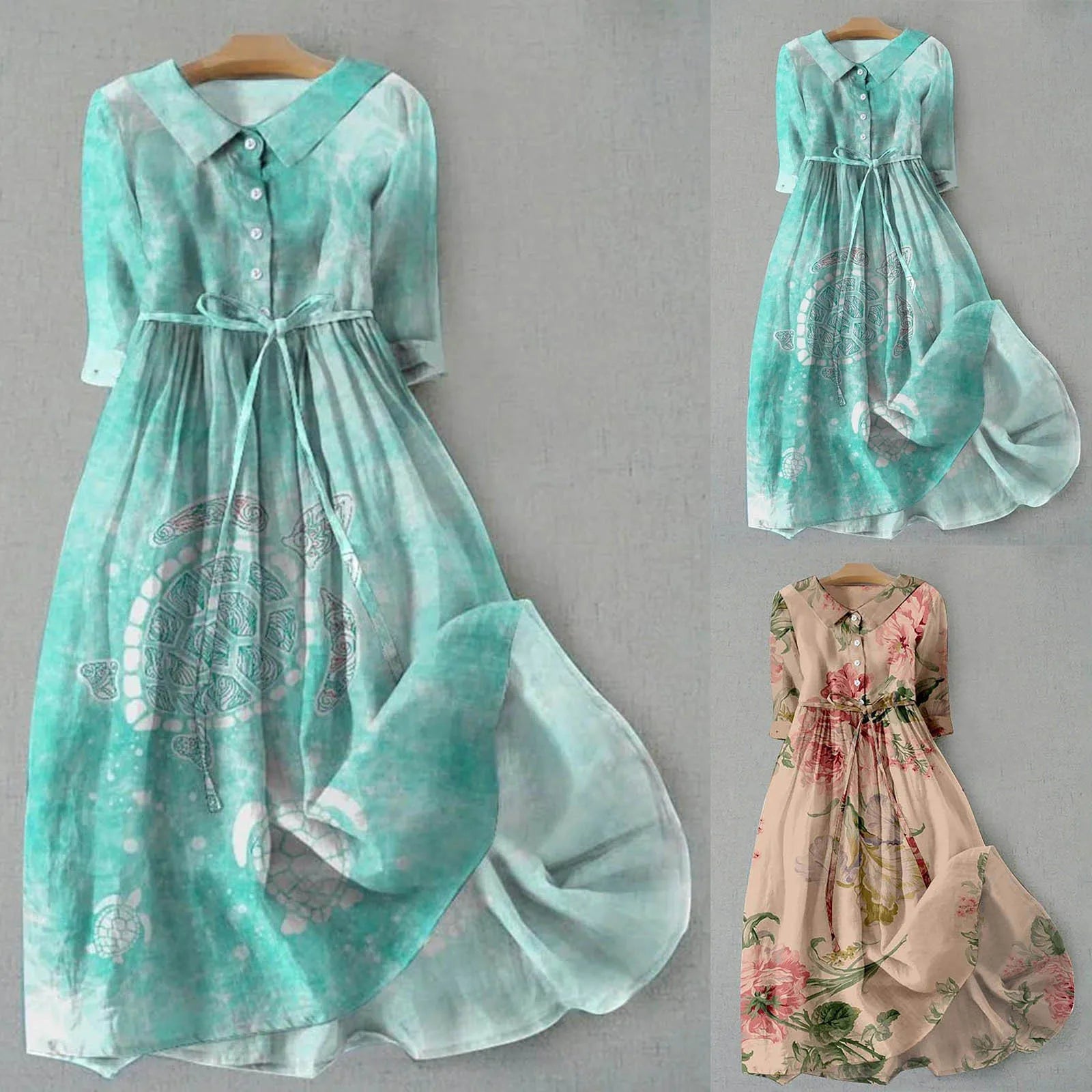 Elegant Women French Style Shirt Long Dresses Slim Fit Lapel Button Up Summer Dress With Linner Female Boho Beach Party Sundress