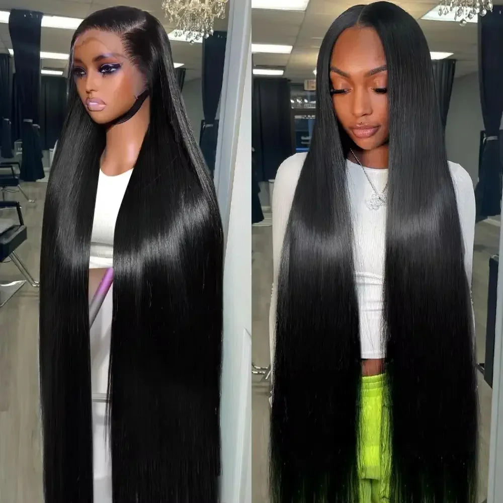 Straight Hair 42 46 Long Inch Natural Black Wig 200 Density 13x4 13x6 HD Lace Human Brazilian Frontal Pre Plucked Women Wigs