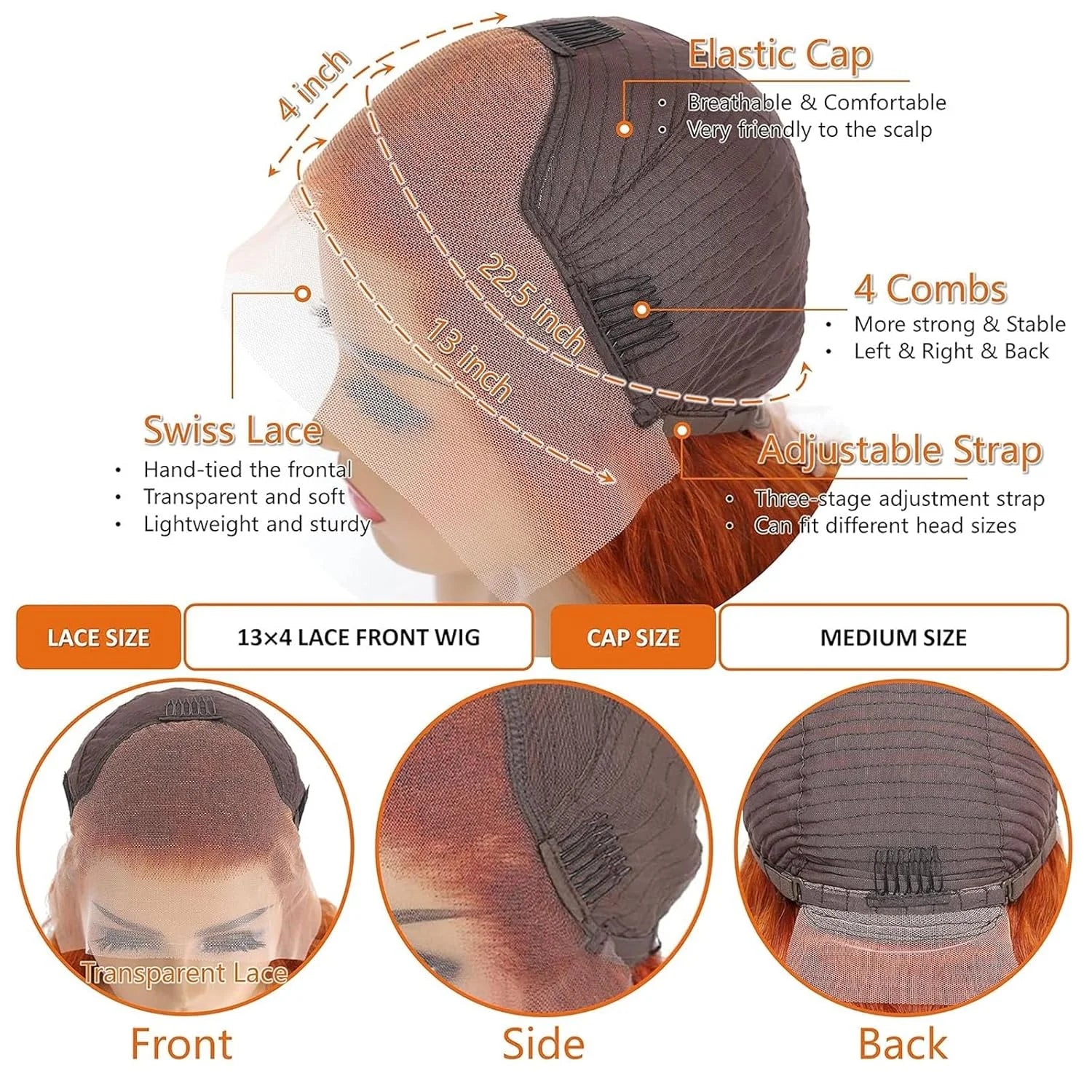 Ginger Deep Wave Wig Human Hair 13x4 Ginger Orange Lace Front Wigs Human Hair Pre Plucked with Baby Hair Curly Wig Human Hair