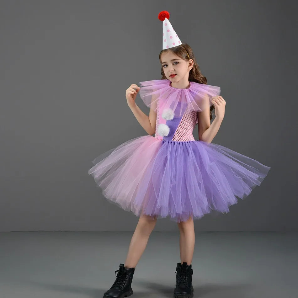 Halloween Costume For Kids Gray Girls Tutu Dress Kids Cosplay Scary Clown Costume Girl Carnival Masquerade Party Dress Up 2-12Y