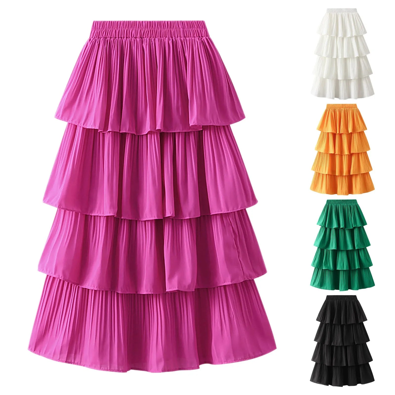 Women Skirt Set New Women Tiered Pleated High Waist Cake Skirt Lady Casual Dress Female Solid Skirt Skirts for Women