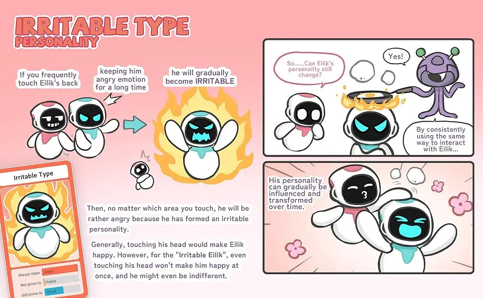 Eilik Silver Cute Robot Pets Toys with Abundant Emotions Animations and Mini Games Your Perfect Desk Touch Interactive Companion