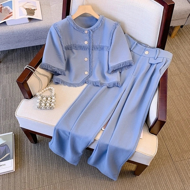 Women's clothing 2025 summer new style small suit tassel jacket and fashionable casual pants two-piece set for women