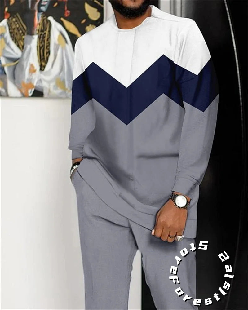 Fashion Clothing Set for Men Tracskuit Set Casual Walking Suit Ovrersize Streetwear Long Sleeve T-Shirt Trousers Outfit 2-piece