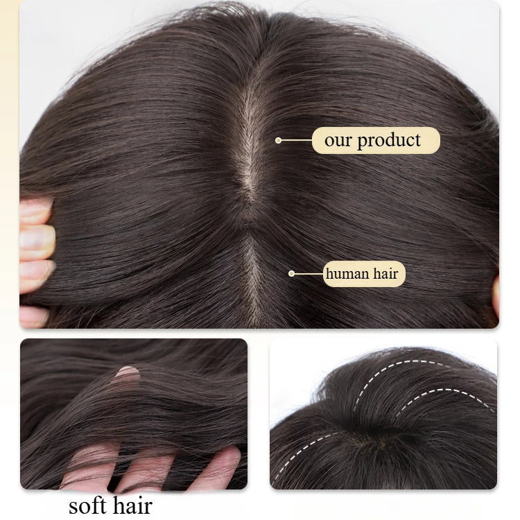 Wig for Women Black Long Straight Top Wig Pieces Hair Growth Volume No Need To Wear Wig Cap Hair Replacement False Bangs