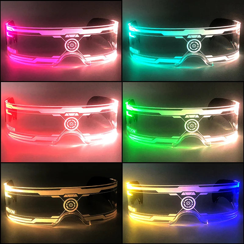 Acrylic LED Luminous Glasses Glow Party Glasses Neon Light Up Visor Eyeglasses DJ Bar Party Eyewear For Halloween Christmas
