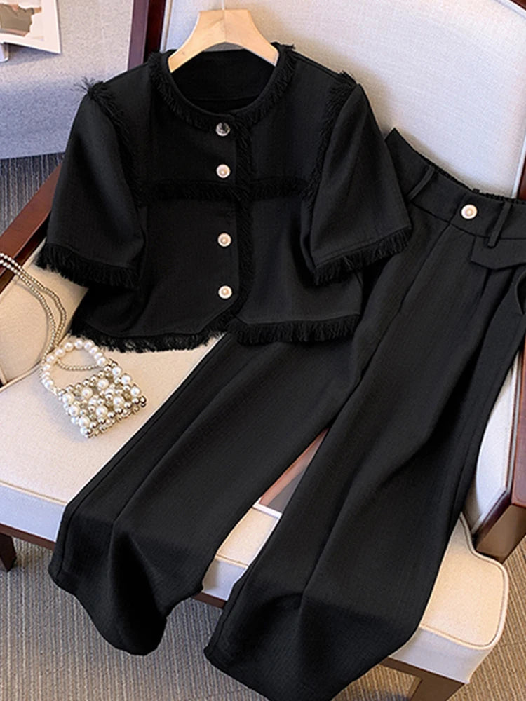 Women's clothing 2025 summer new style small suit tassel jacket and fashionable casual pants two-piece set for women