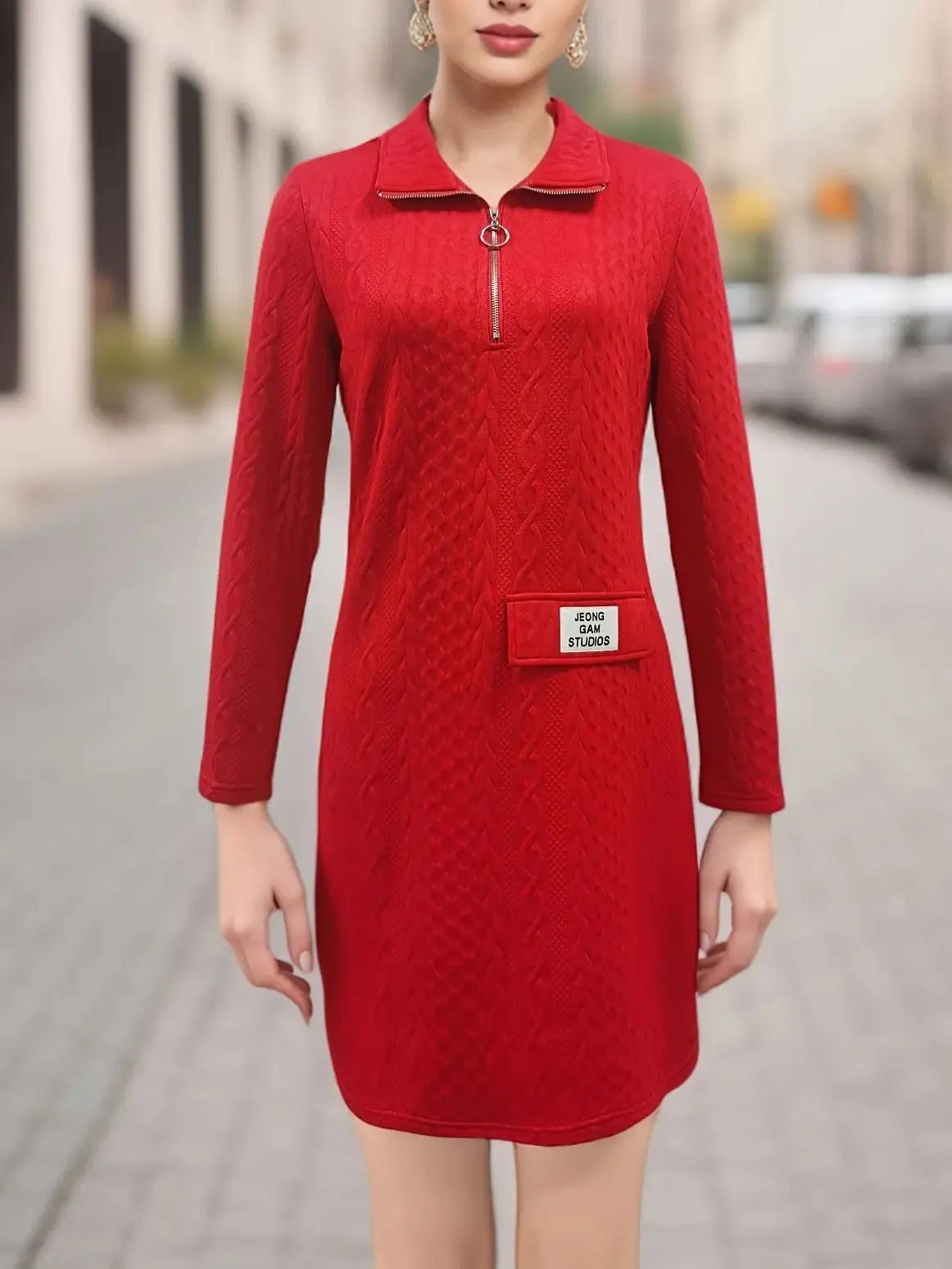 Ladies' red dress, casual dress, elegant dress 359