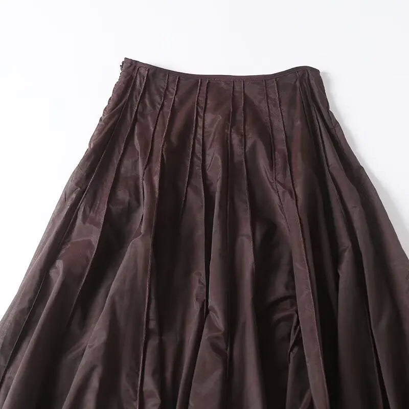 Women's clothing 2025 summer new products European and American fashion versatile minimalist design casual tulle skirt