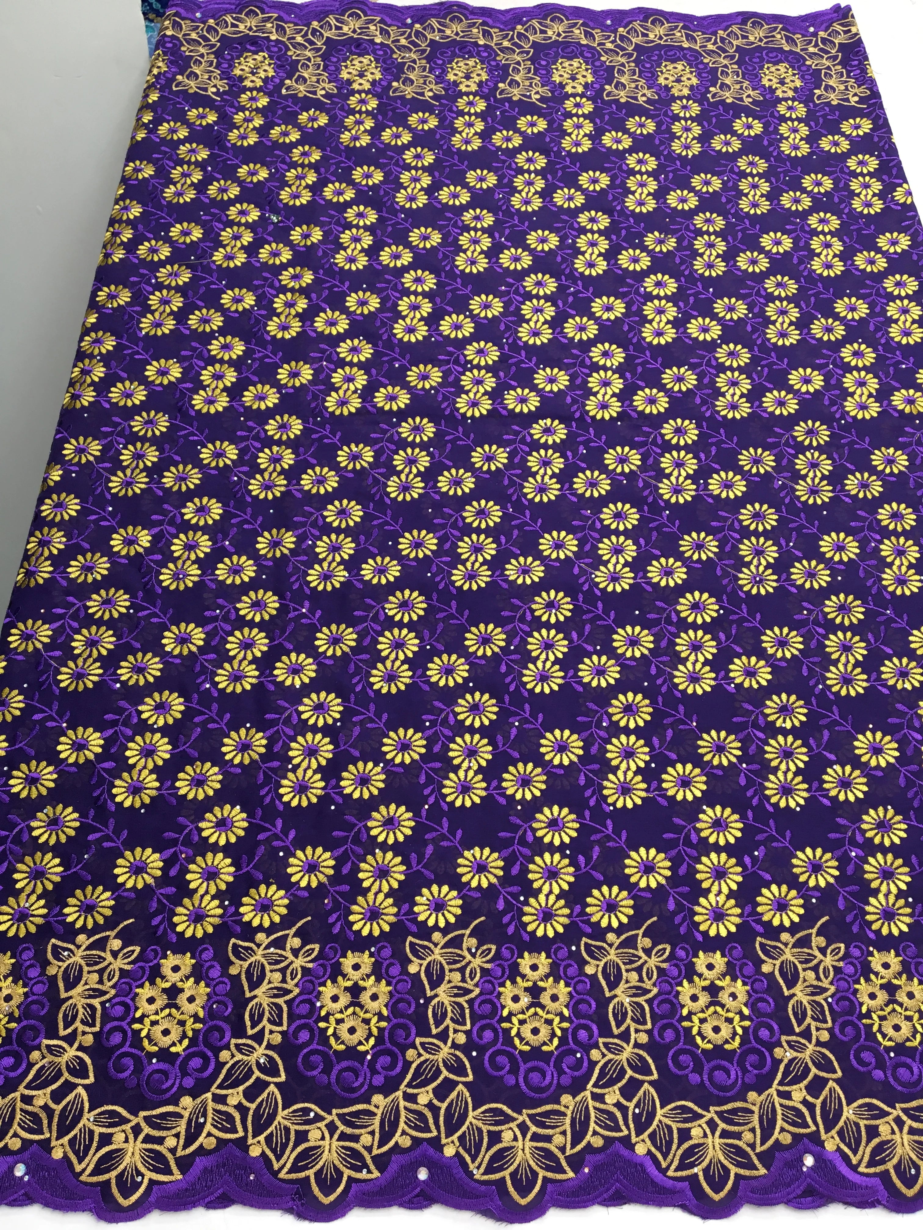 Kalume African Cotton Embroidered Lace Fabric With Stones 2025 Nigerian Swiss Voile Lace Fabric Flower For Sewing Dress F4325