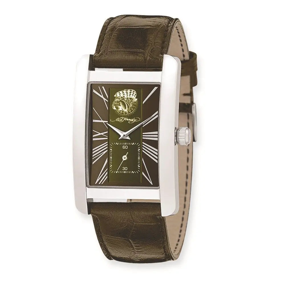 Mens Ed Hardy 1st Class Pocket Watch with Green & Brown Dial