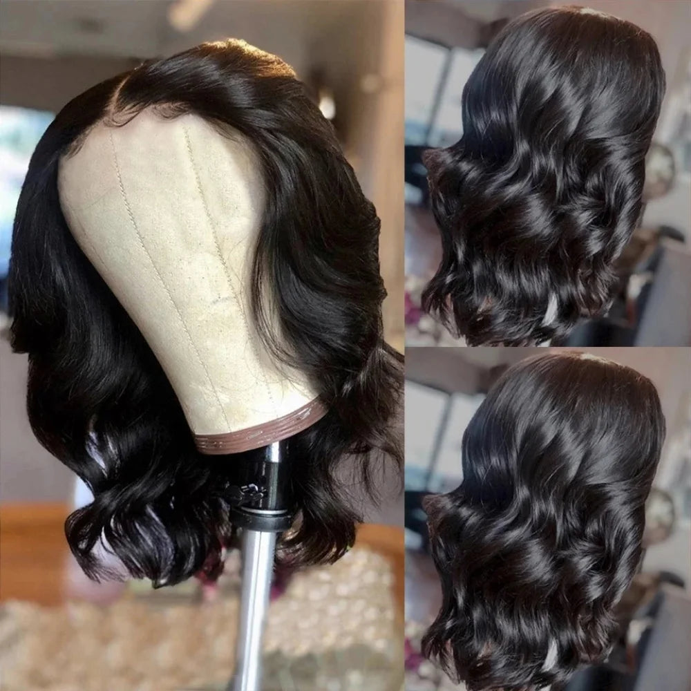 Body Wave Middle T Part Lace Front Bob Wig 13x4 Human Hair Wigs 180 Short Loose Body Wave T Part Lace Frontal Bob Wigs For Women