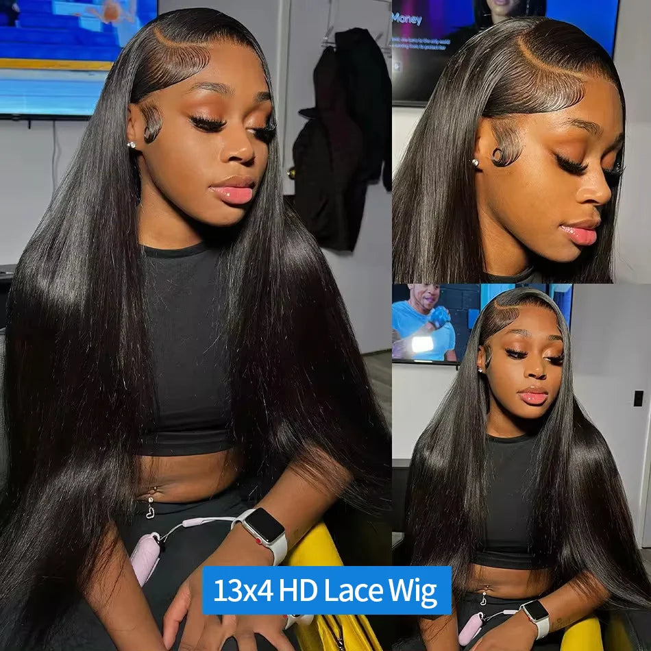13x6 Hd Lace Frontal Wigs Black Bone Straight 40 Inch 100% Brazilian HD Straight Human Hair Wig Choice For Women Cheap On Sale