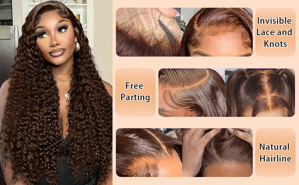13x5 Chocolate Brown 13x6 HD Deep Wave Lace Frontal Wig 30 40 42 Inch 200% Wet And Wavy Colored Curly Lace Front Human Hair Wigs