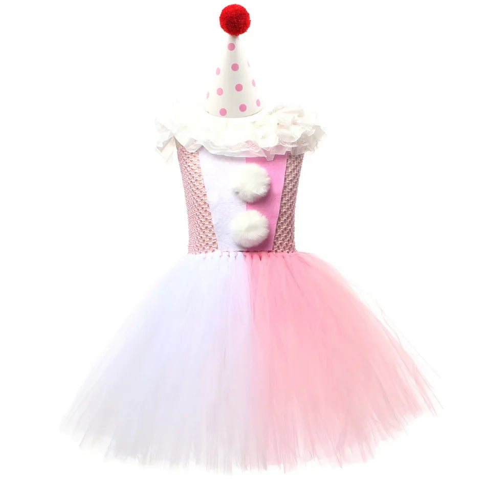 Halloween Costume For Kids Gray Girls Tutu Dress Kids Cosplay Scary Clown Costume Girl Carnival Masquerade Party Dress Up 2-12Y