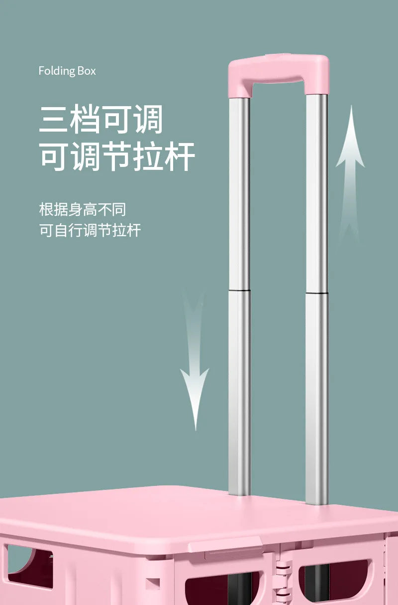 Eco-Friendly Foldable Cart - Lightweight Rolling Trolley with Telescopic Handle, for Groceries, Storage & Sustainable Shopping