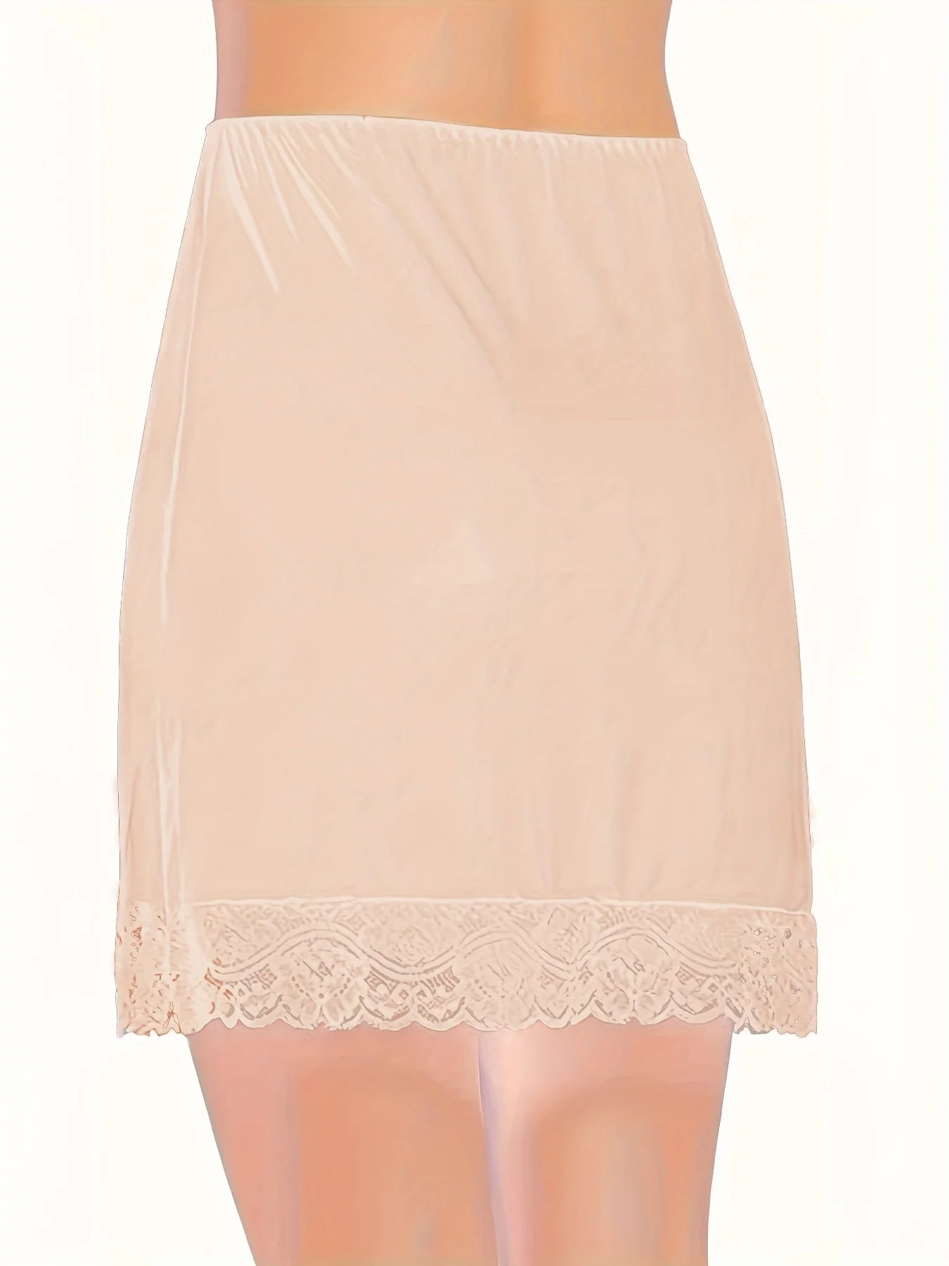 Ladies' lace mid skirt, inner lining skirt with anti glare splicing, single-sided split half body lining skirt
